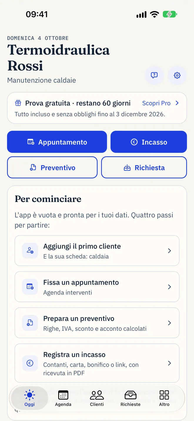 Riepilogo di oggi con la striscia della prova gratuita: restano 60 giorni