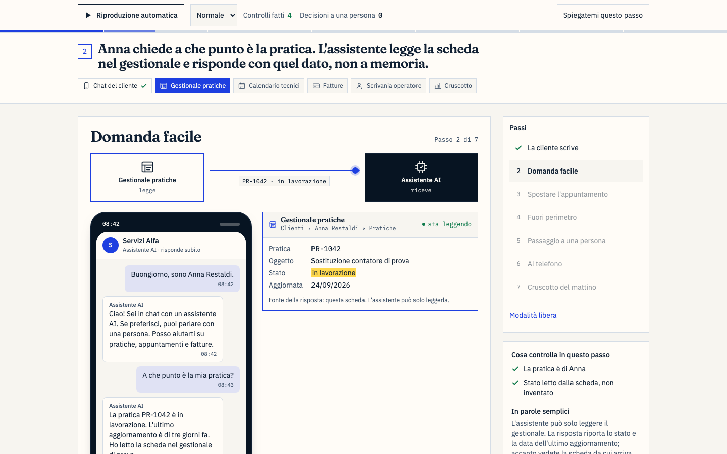 Domanda su orari e documenti: la risposta cita la fonte interna
