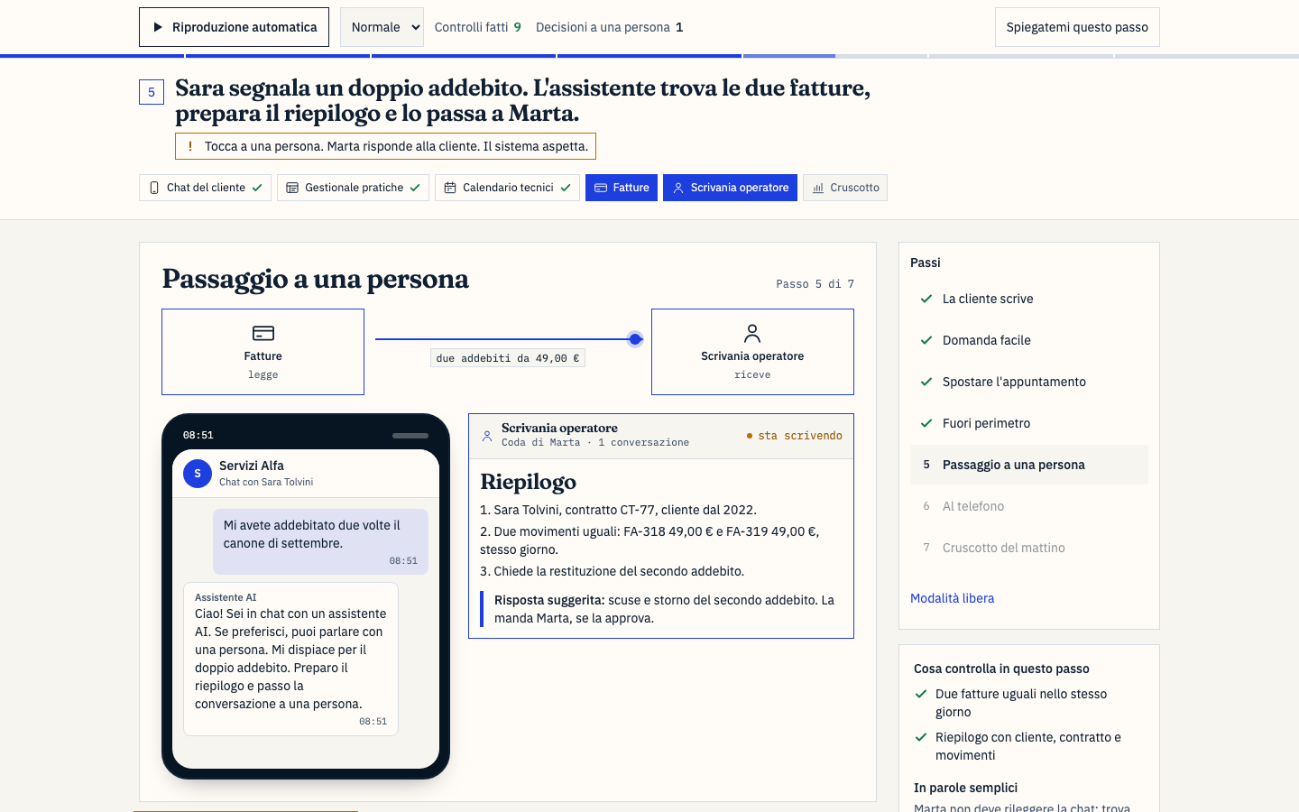 L'operatore riceve il filo della conversazione senza rifare le domande