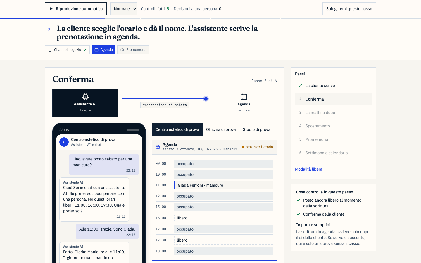 Tre fasce libere proposte in automatico dall'agenda